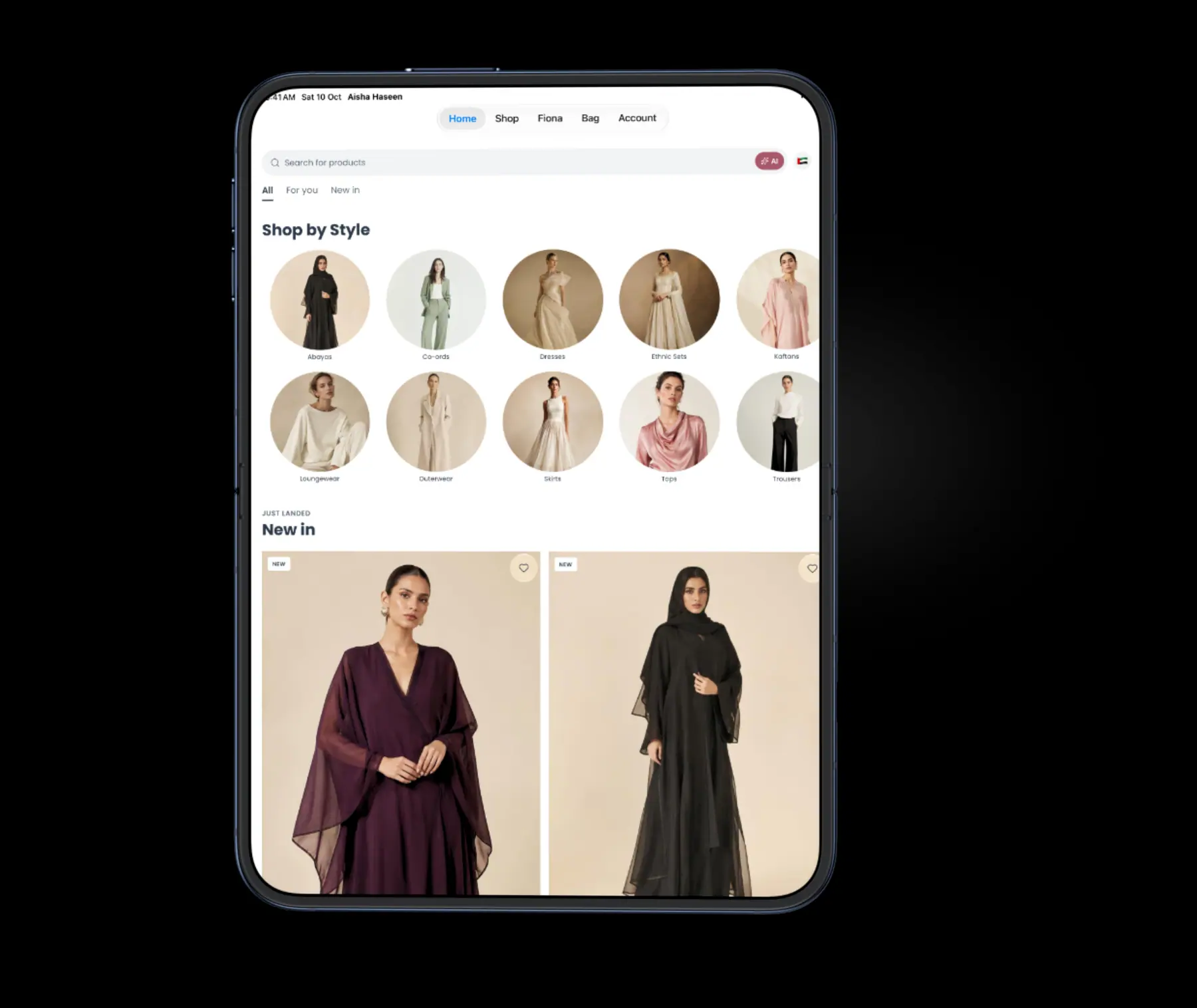 The Aisha Haseen app on iPhone Duo, open